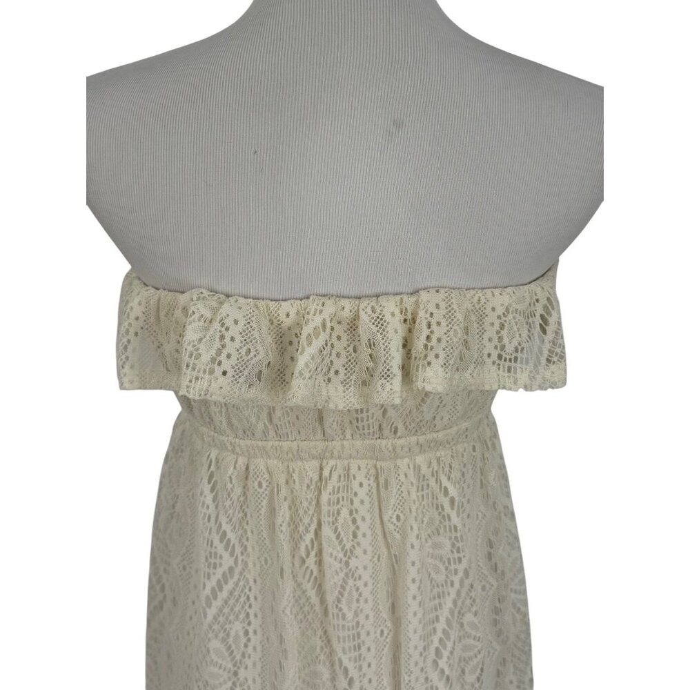 Vtg F21 Cream Lace Ruffle Hem Strapless Maxi Dress | Y2K Coquette Coastal Boho S - Picture 11 of 16